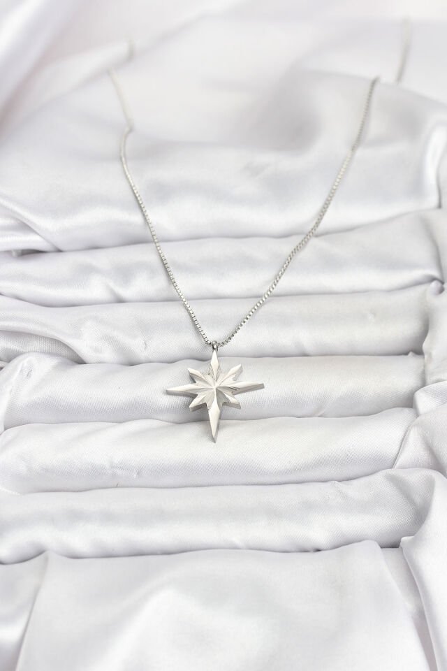 316L Çelik Zincir Gümüş Renk Kutup Yıldızı Model 60 cm Zincir Kadın Kolye