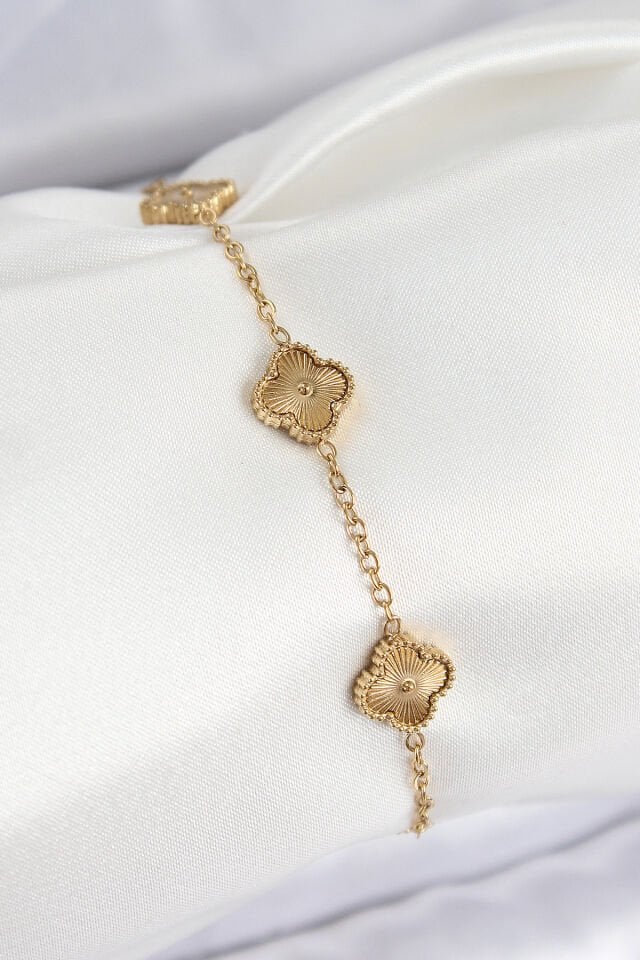 316L Çelik Gold Renk Yonca Kadın Bileklik