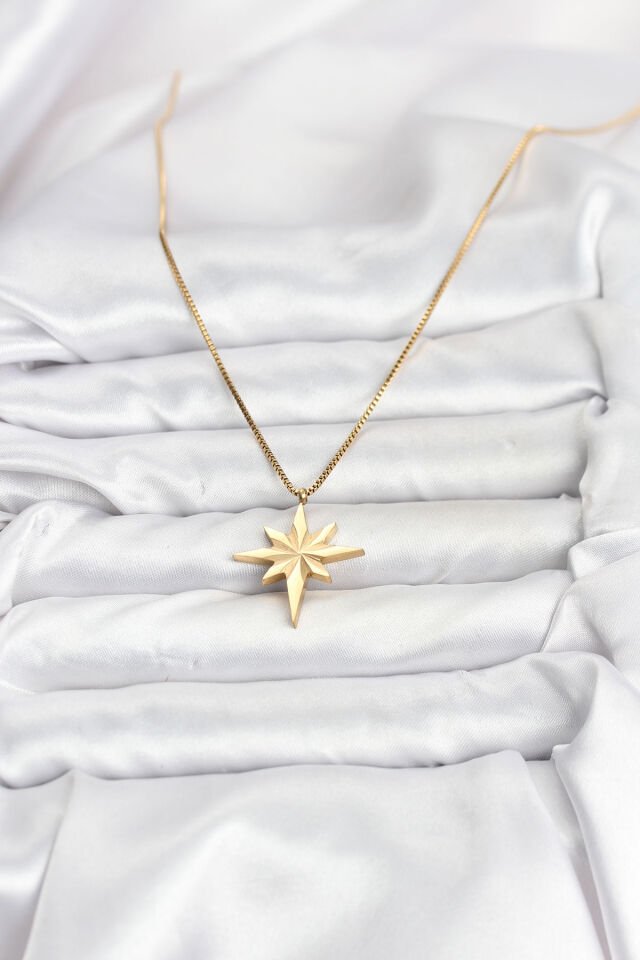 316L Çelik Zincir Gold Renk Kutup Yıldızı Model 60 cm Zincir Kadın Kolye