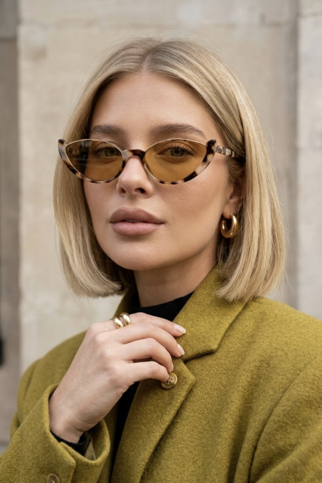 Edda Noir Kadın Cat Eye Trend Leopar Gold Çerçeveli Ultra Hafif Uv400 Filtreli Siyah Güneş Gözlüğü