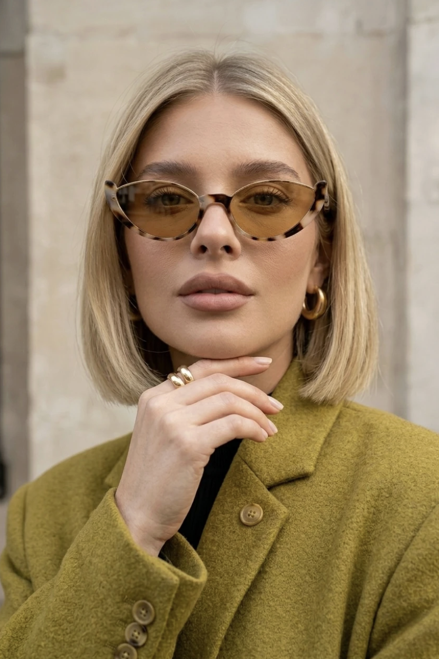 Edda Noir Kadın Cat Eye Trend Leopar Gold Çerçeveli Ultra Hafif Uv400 Filtreli Siyah Güneş Gözlüğü
