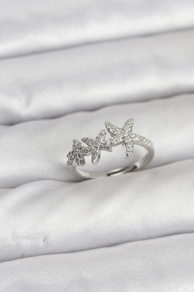 Pirinç Yıldız Model Gümüş Renk Kadın Yüzük