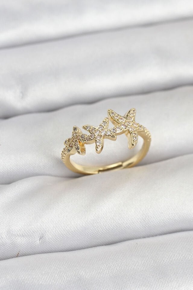 Pirinç Yıldız Model Gold Renk Kadın Yüzük