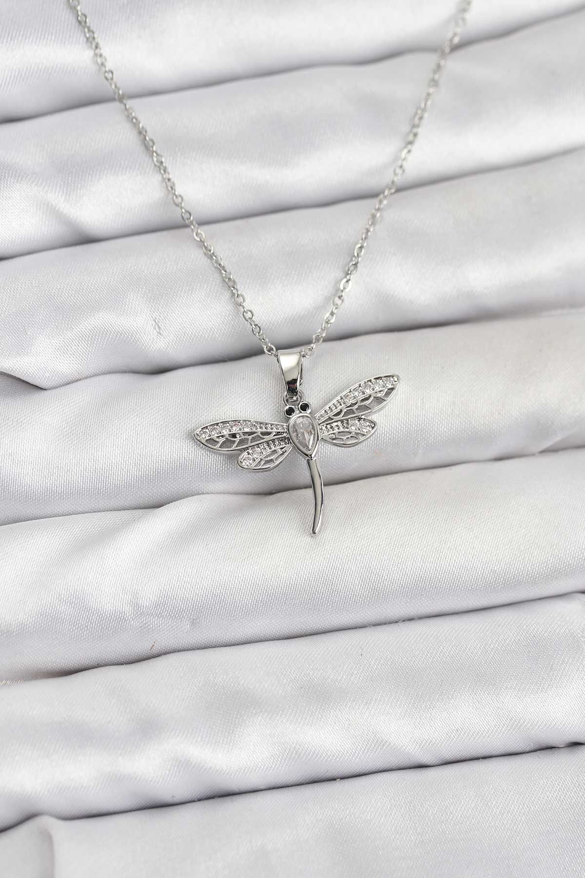 316L Çelik Zincir Gümüş Renk Yusufçuk Model Kadın Kolye