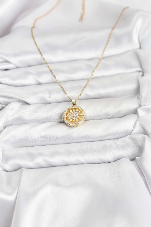 316L Çelik Zincir Gold Renk Kutup Yıldızı Kapaklı Model Kadın Kolye