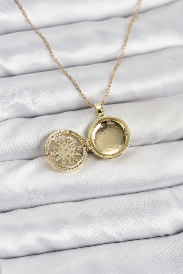 316L Çelik Zincir Gold Renk Kutup Yıldızı Kapaklı Model Kadın Kolye