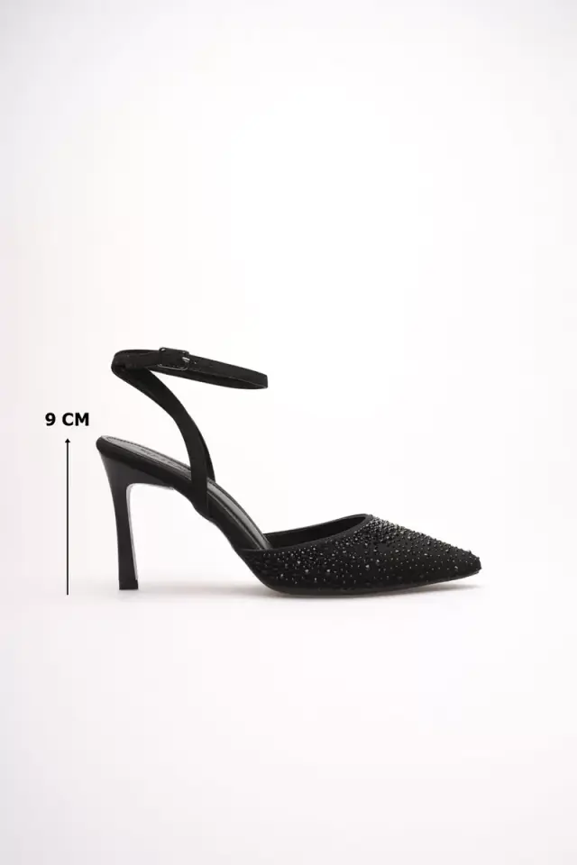 Kadın Siyah Taşlı Topuklu Ayakkabı TR08MS22A