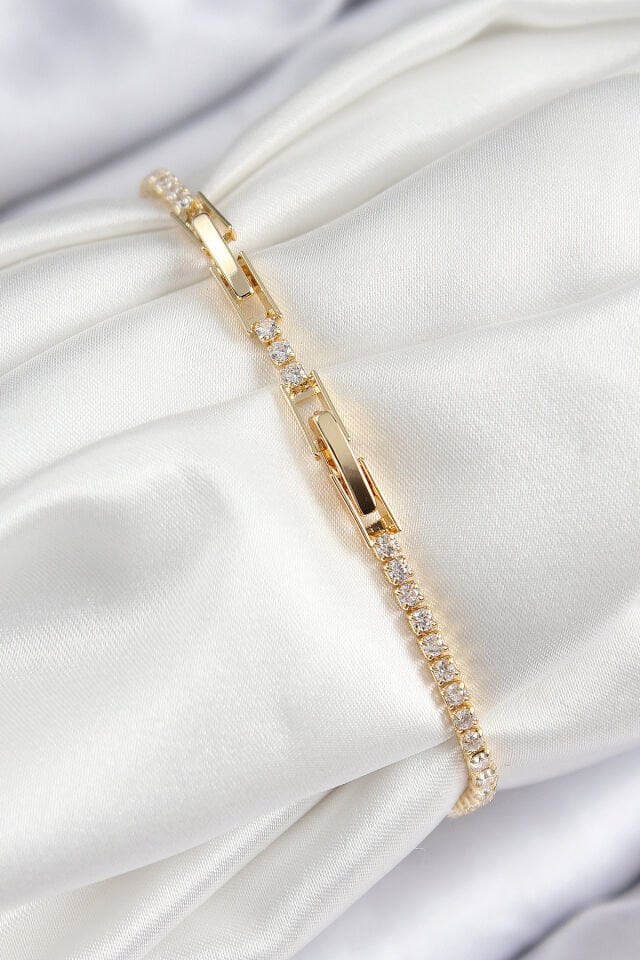 Pirinç Zirkon Taşlı Kuğu Model Gold Renk Kadın Bileklik