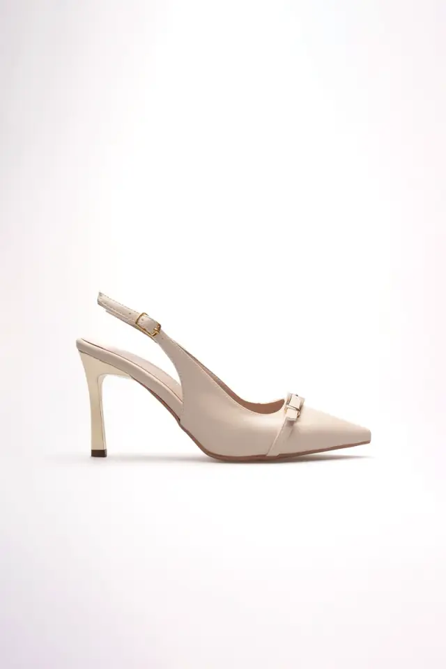 Kadın Bej Tokalı Topuklu Ayakkabı TR08MS34B