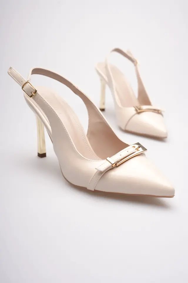 Kadın Bej Tokalı Topuklu Ayakkabı TR08MS34B