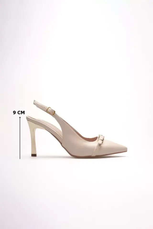 Kadın Bej Tokalı Topuklu Ayakkabı TR08MS34B