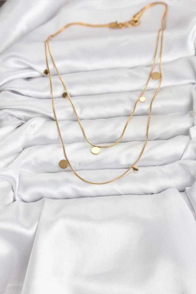 316L Çelik Zincir Gold Renk Pullu Kadın Kolye