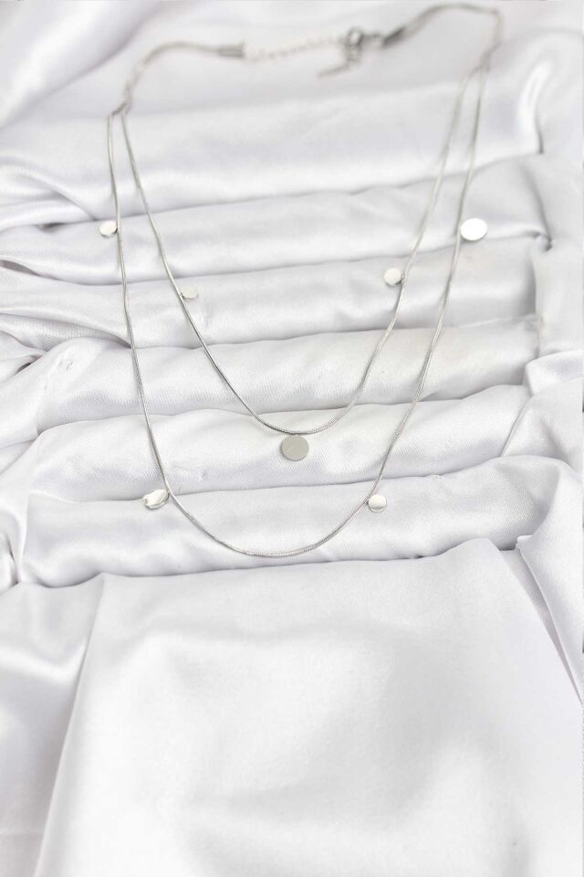 316L Çelik Zincir Gümüş Renk Pullu Kadın Kolye