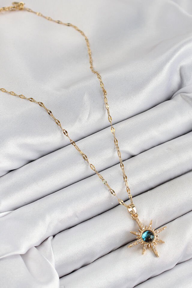 316L Çelik Zirkon Taşlı Kutup Yıldızı Model Gold Renk Kadın Kolye