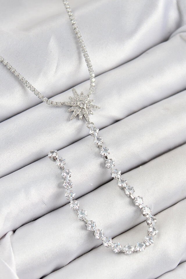 Pirinç Zirkon Taşlı Kutup Yıldızı Model Gold Renk Y Kolye