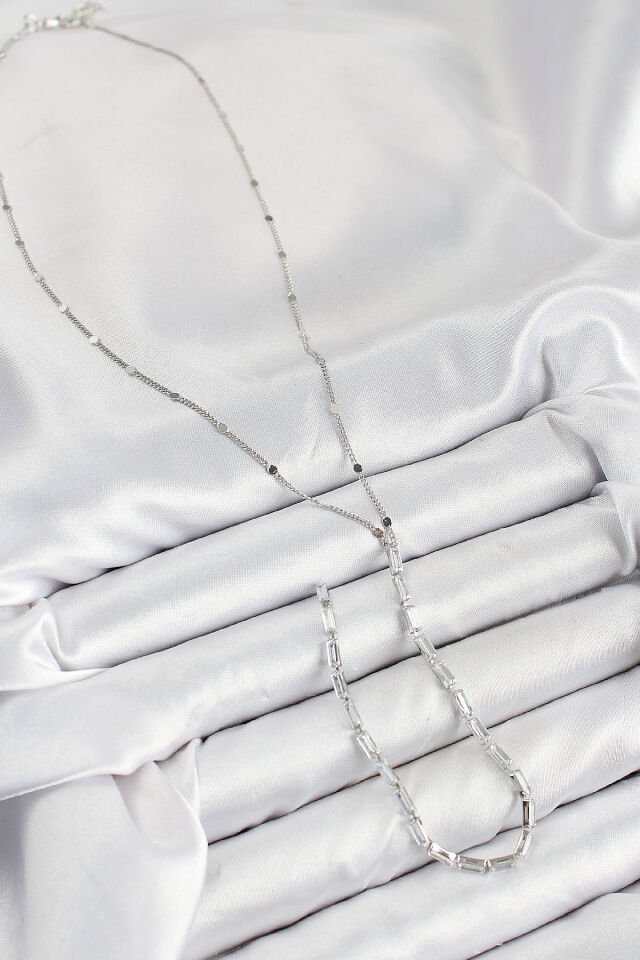 Pirinç Zirkon Taşlı Model Gümüş Renk Y Kolye