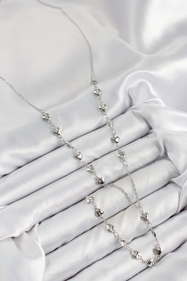 Pirinç Zirkon Taşlı Kalp Model Gümüş Renk Y Kolye