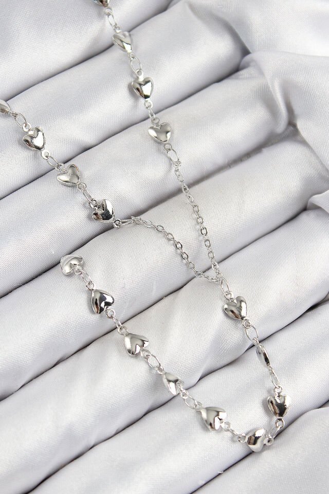 Pirinç Zirkon Taşlı Kalp Model Gümüş Renk Y Kolye