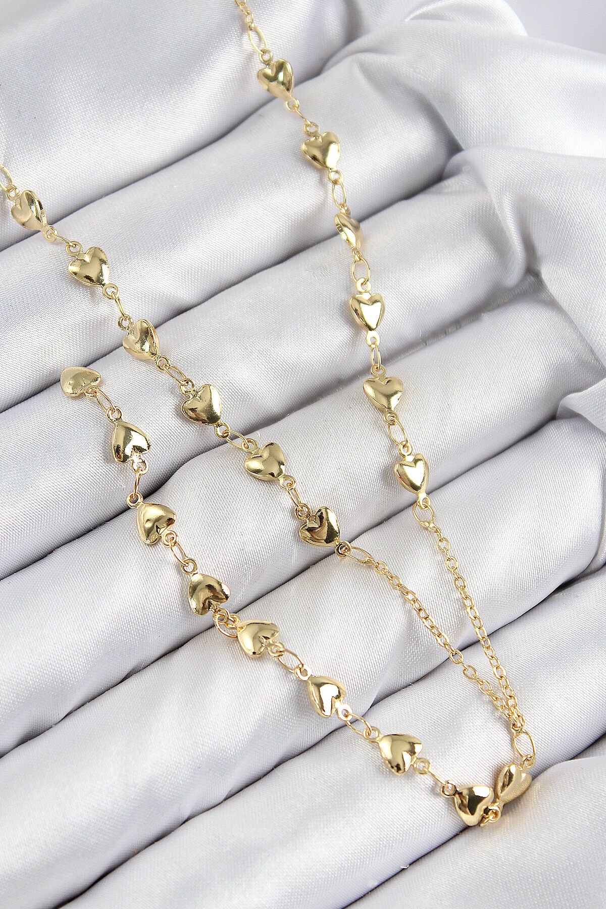 Pirinç Zirkon Taşlı Kalp Model Gold Renk Y Kolye