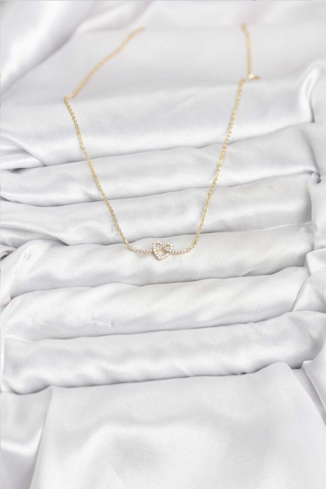 Pirinç Gold Renk Düğüm Kalp Model Kadın Kolye