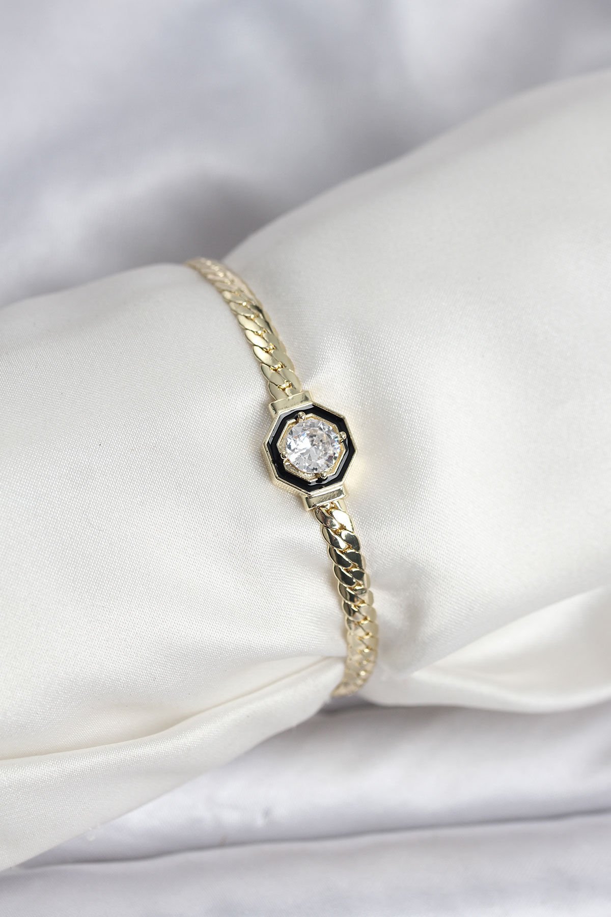 Pirinç Gold Renk Zirkon Taşlı Kadın Bileklik