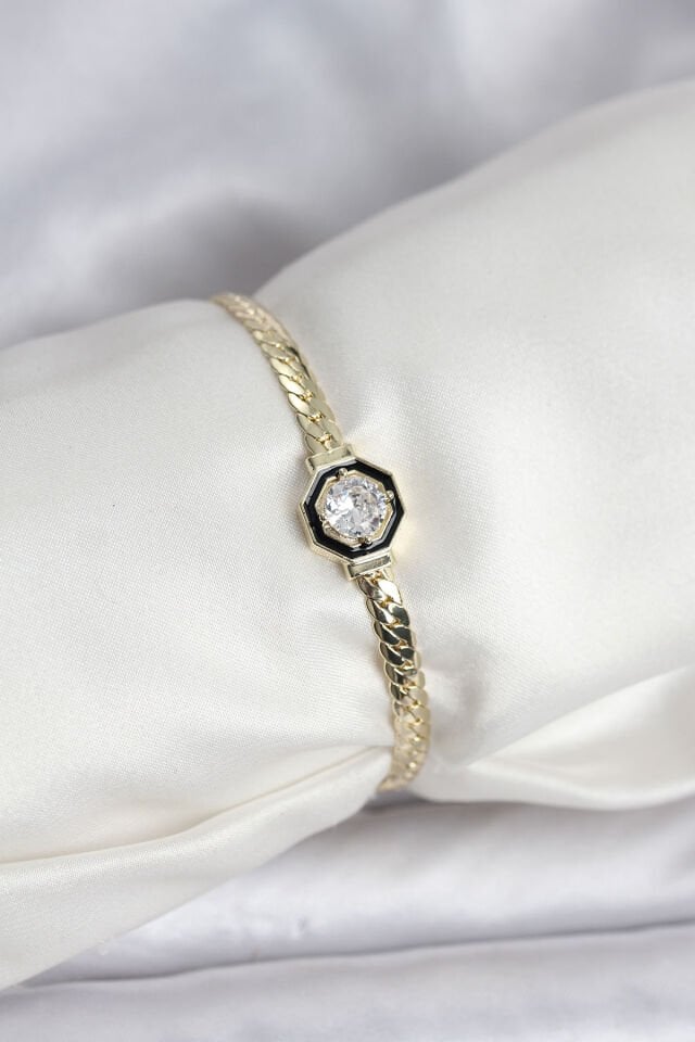 Pirinç Gold Renk Zirkon Taşlı Kadın Bileklik