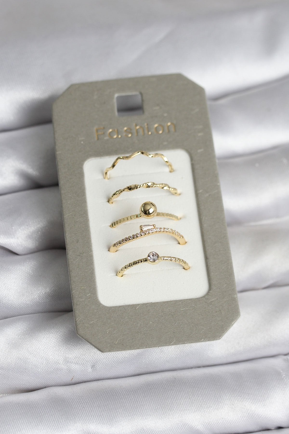 Pirinç Gold Renk 5'li Yüzük Seti