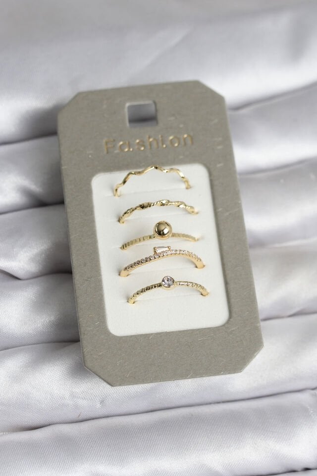 Pirinç Gold Renk 5'li Yüzük Seti