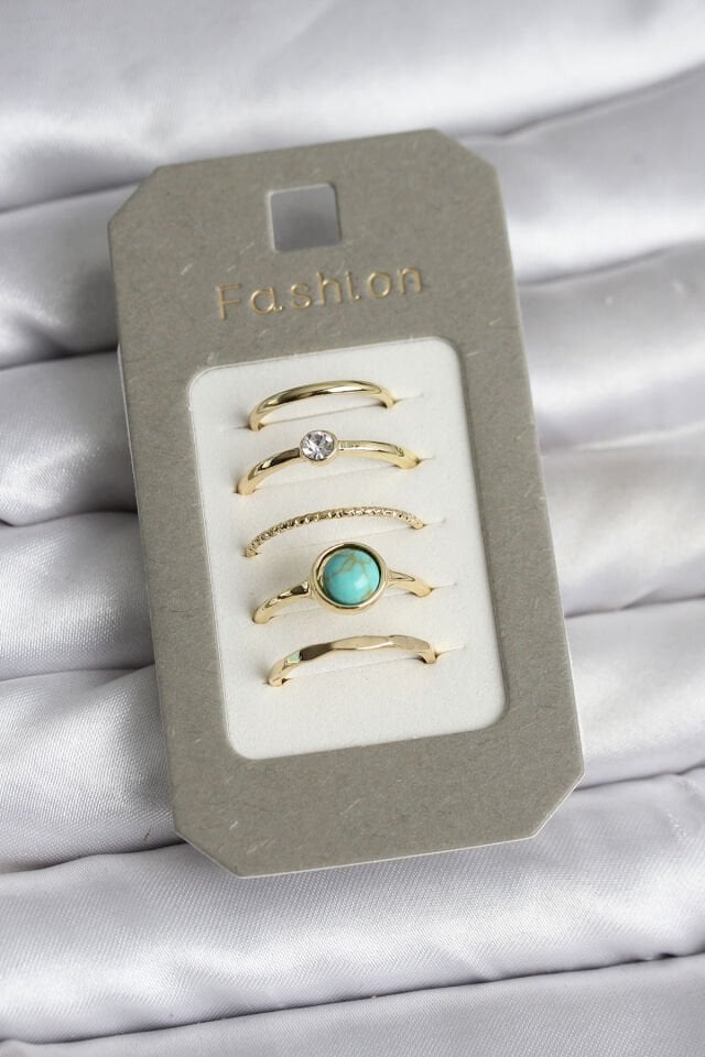 Pirinç Gold Renk 5'li Yüzük Seti