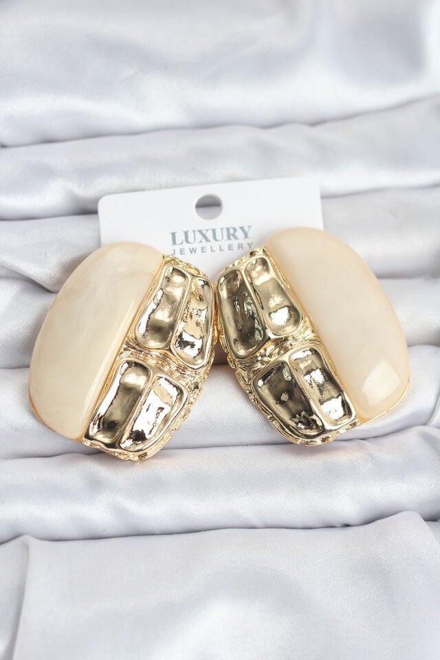 Krem Renk Pirinç Vintage Kadın Küpe