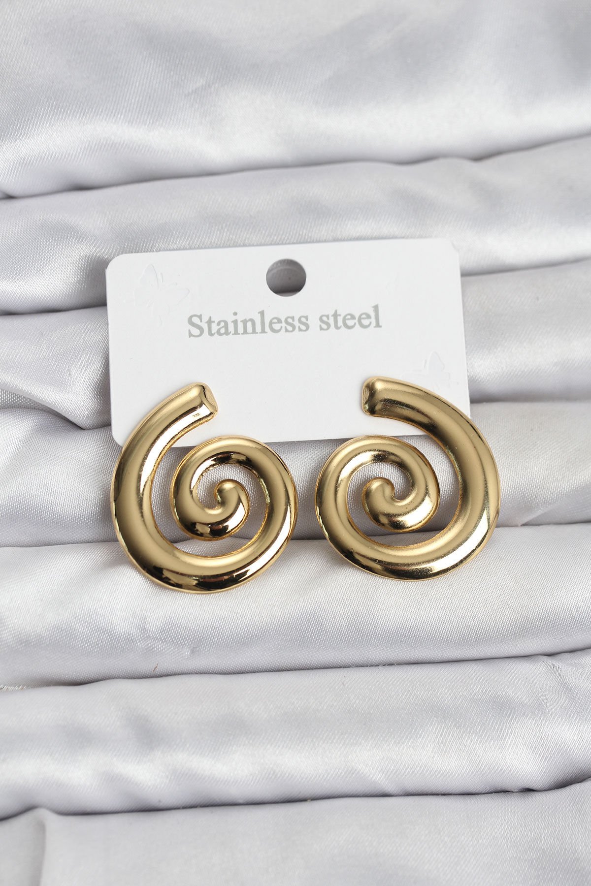 316L Çelik Gold Renk Sarmal Modelli Kadın Küpe