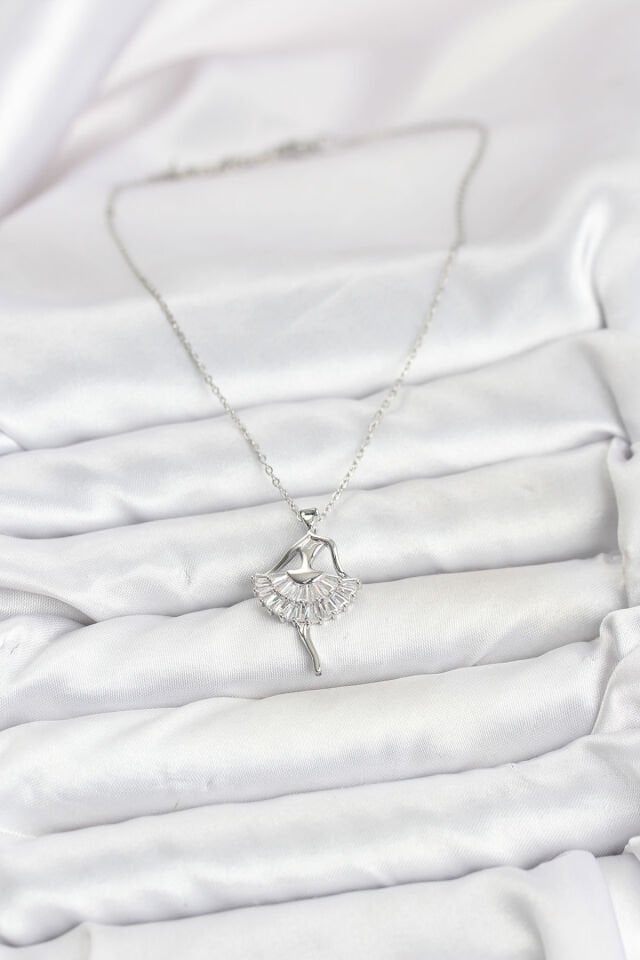 316L Çelik Gümüş Renk Balerin Model Kadın Kolye