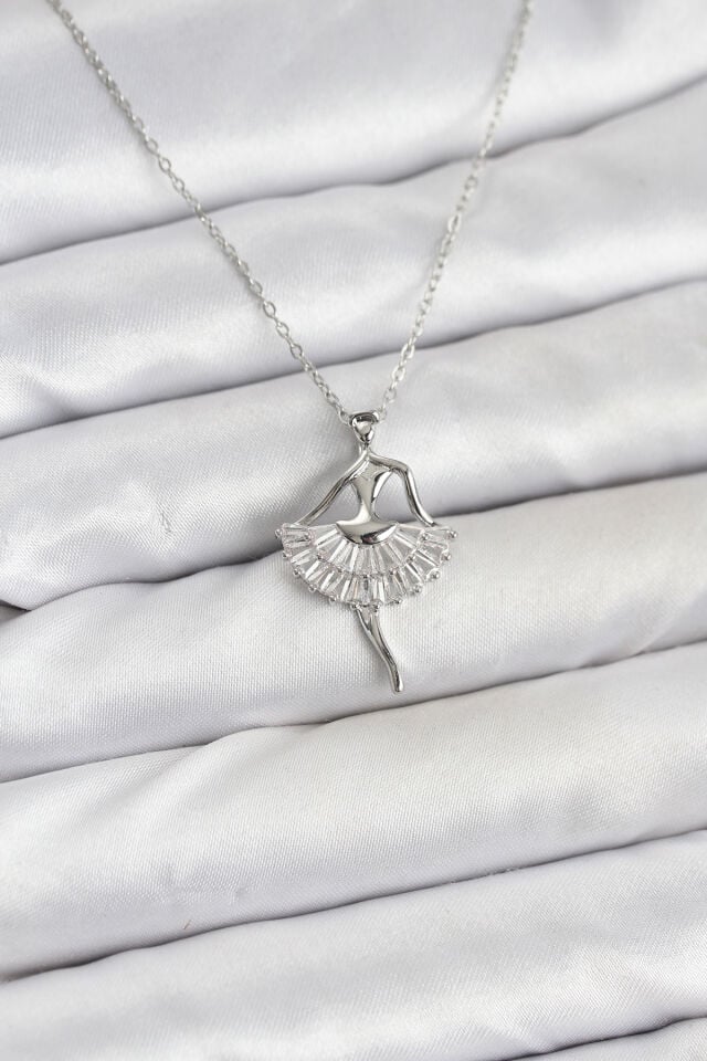 316L Çelik Gümüş Renk Balerin Model Kadın Kolye