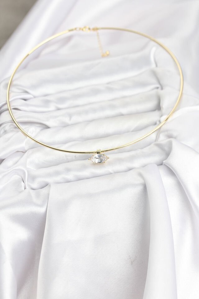 Pirinç Gold Renk Choker Model Zirkon Taşlı Kadın Kolye