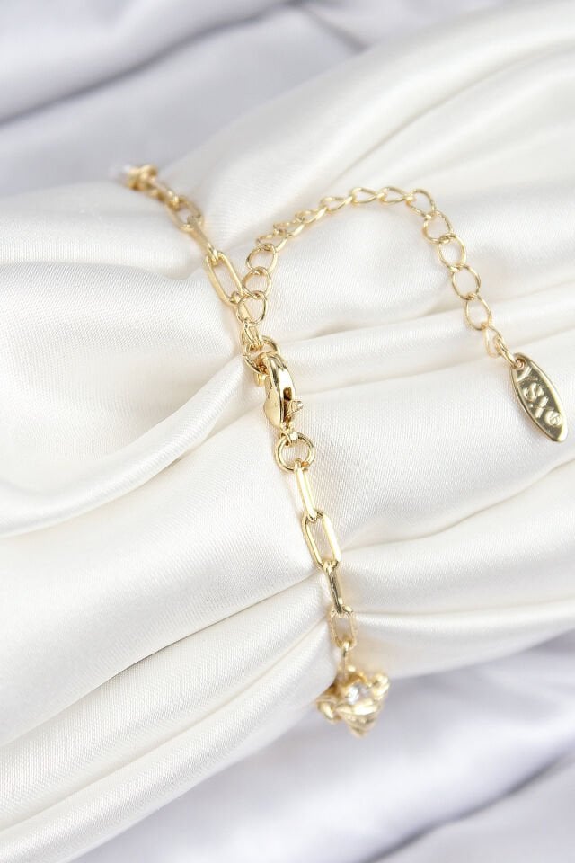 Pirinç Zirkon Taşlı Deniz Kabuğu Model Gold Renk Kadın Bileklik