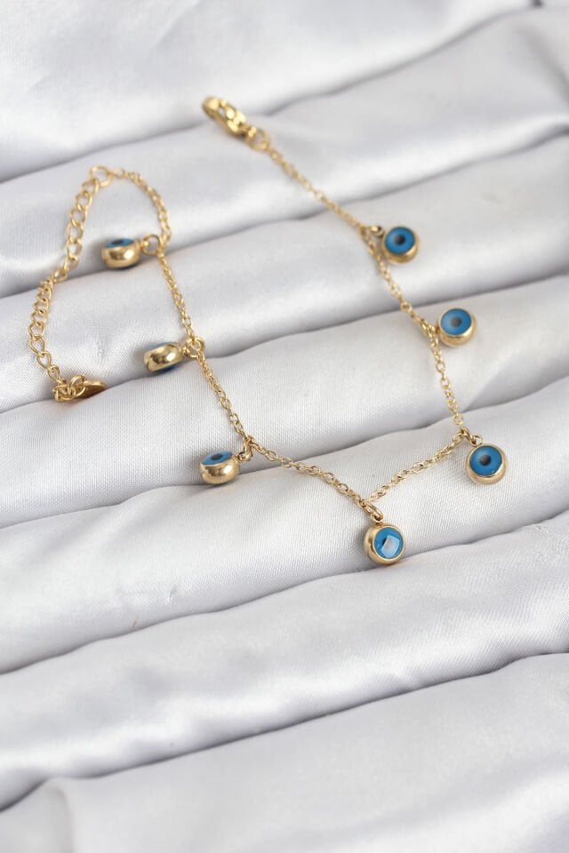 316L Çelik Gold Renk Minimal Nazar Model Kadın Bileklik