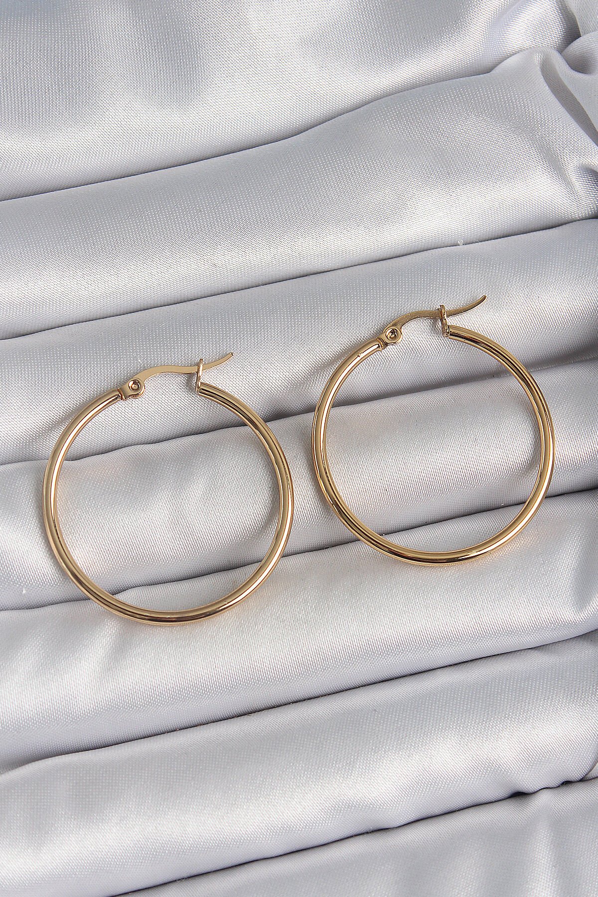 316 Çelik Gold Renk 33 mm Kadın Halka Model Kadın Küpe