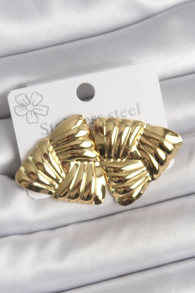 316 Çelik Gold Renk İşlemeli Üçgen Model Kadın Küpe