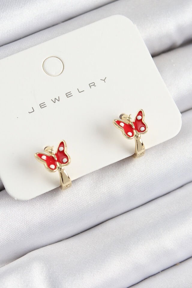 Pirinç Kelebek Model Gold Renk Çocuk Küpe