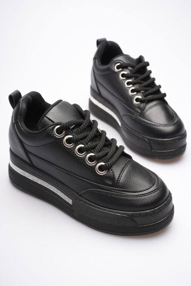 Kadın Siyah Tabanlı Siyah Gizli Topuklu Sneaker TR04MS01D