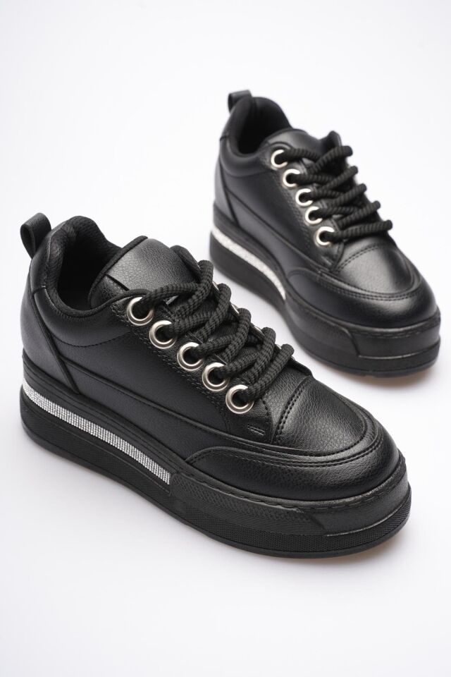 Kadın Siyah Tabanlı Siyah Gizli Topuklu Sneaker TR04MS01D