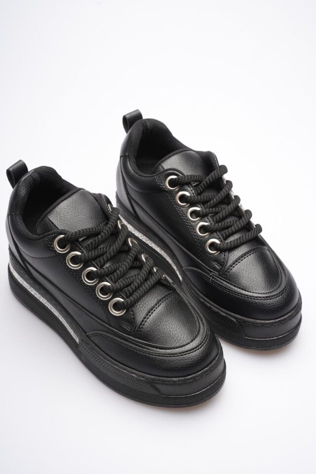 Kadın Siyah Tabanlı Siyah Gizli Topuklu Sneaker TR04MS01D