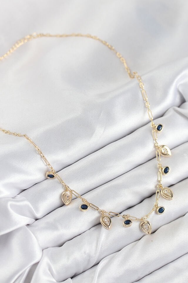 Pirinç Zirkon Taşlı Sallantılı Damla Model Gold Renk Kadın Kolye