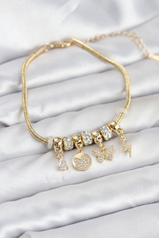 Pirinç Gold Renk Kelebek Charmlı Kadın Bileklik