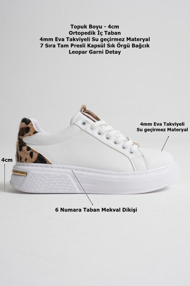 Leopar Detaylı Beyaz Kadın Spor Ayakkabı TR01MS03C