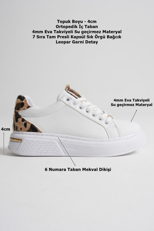 Leopar Detaylı Beyaz Kadın Spor Ayakkabı TR01MS03C